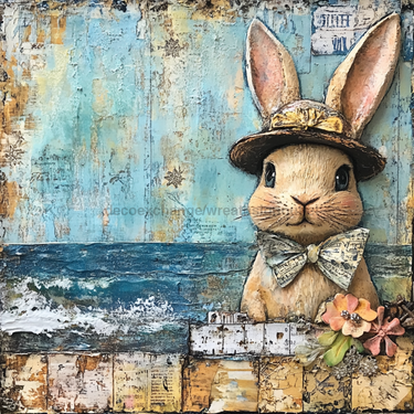 Easter Sign, Bunny in Hat,, DCO-12719, Sign For Wreath, 10x10